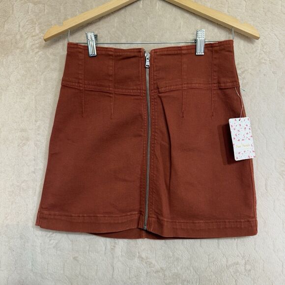 NWT Free People Zip Mini Skirt  Size 28 Reddish‎ Brown MSRP $68 Boho - Picture 12 of 16